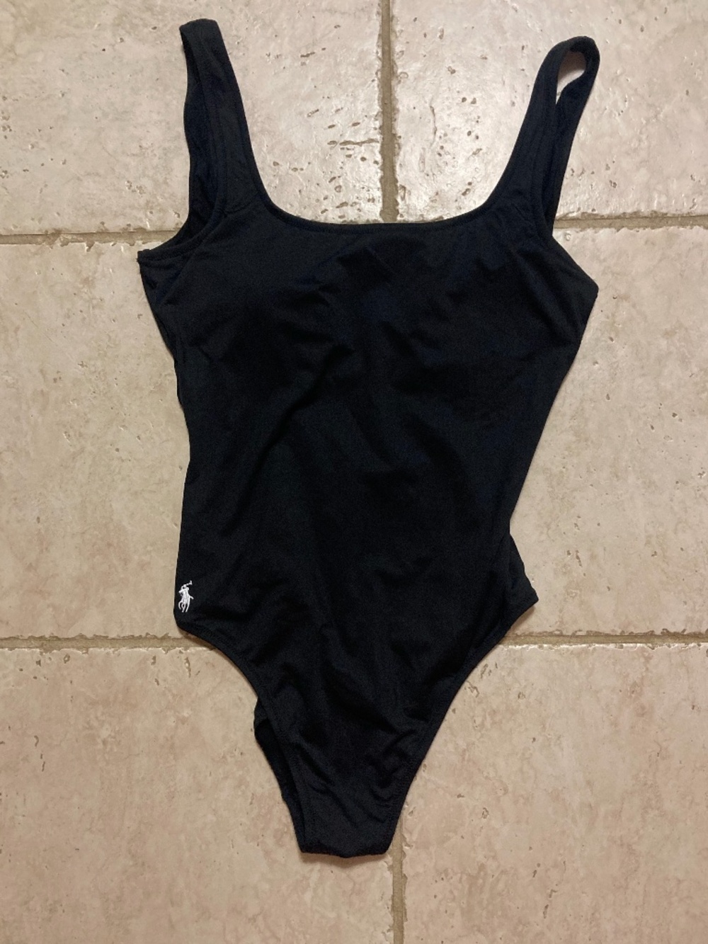 Polo Ralph Lauren One Piece Bathing Suit Swim Black with White Logo Medium